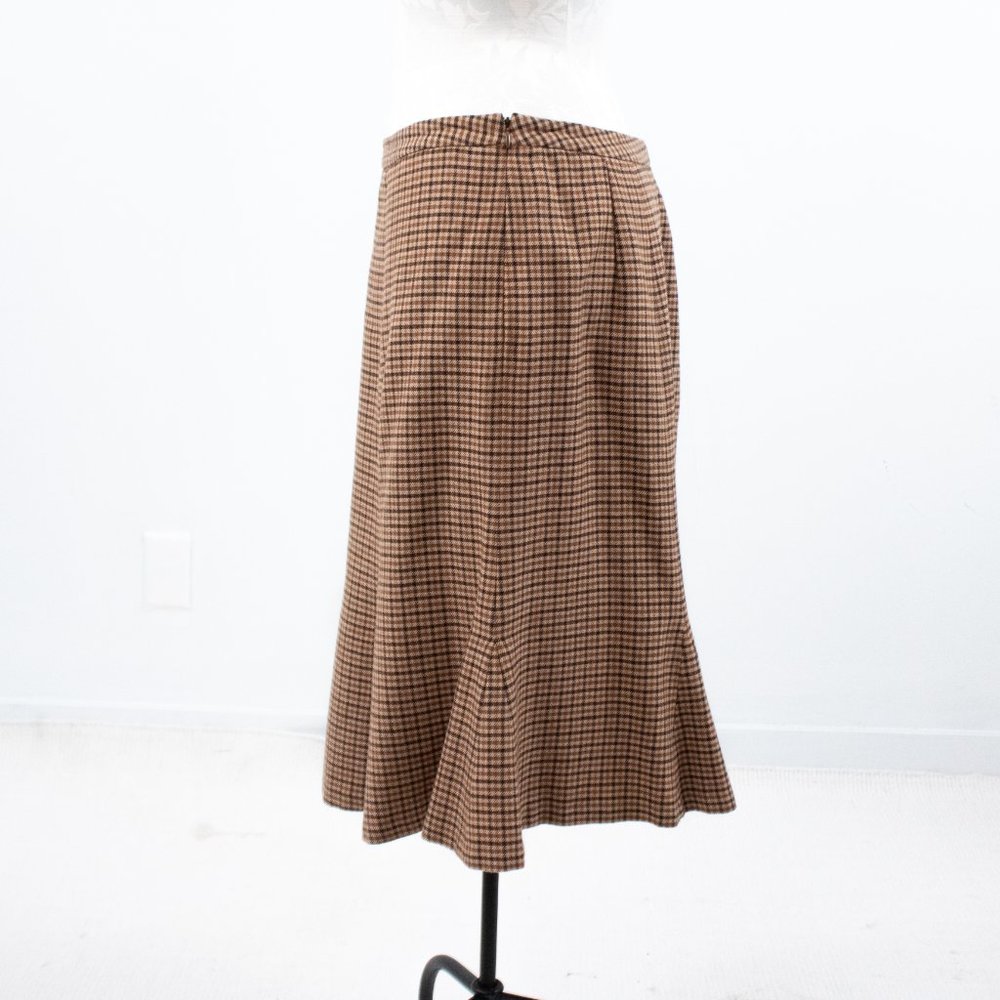Vintage 90s M Wool Plaid Blazer Skirt Suit Brown - Picture 10 of 16